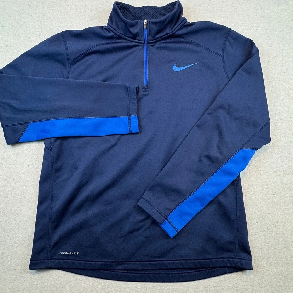Nike Mens Therma-FIT Quarter Zip Pullover Size Large  Navy Blue Fleece Jacket